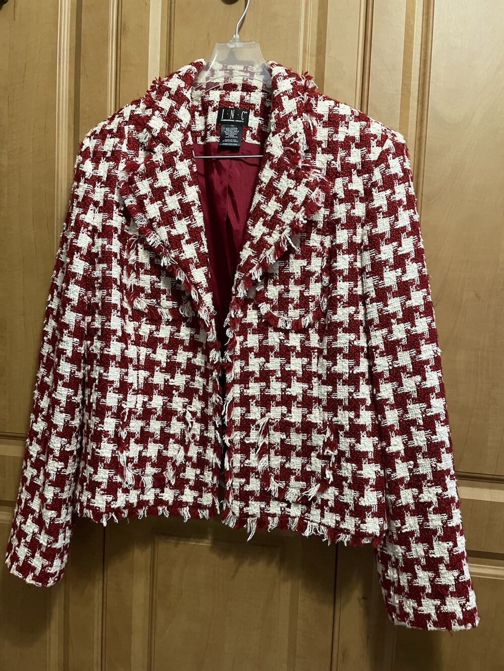 Women's Size 14 I.N.C. Designer style Tweed Jacket Red/Cream